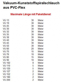 Vakuum-Kunststoffspiralschläuche ab 1m, aus PVC-Flex, METERWARE (Anschnitte)